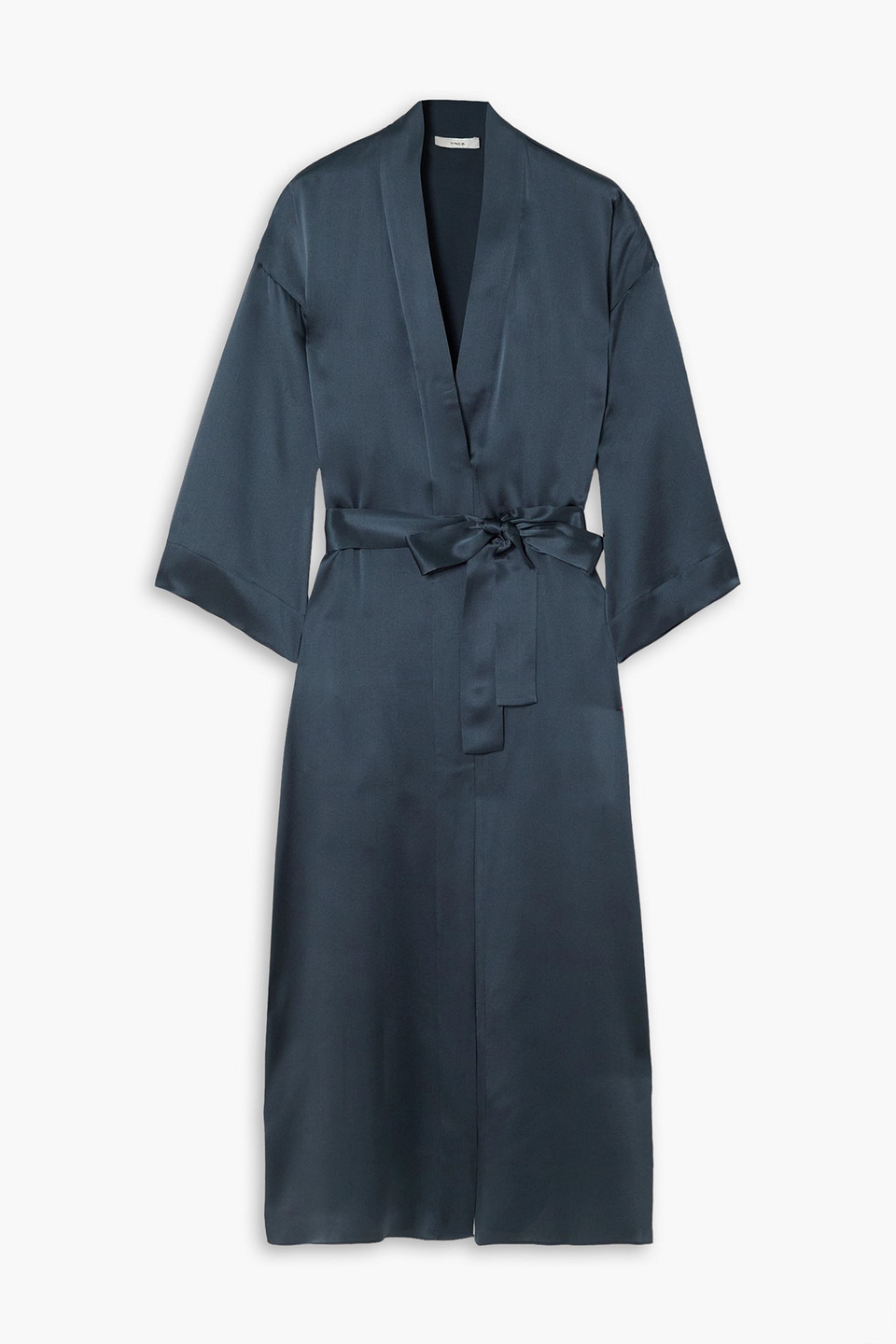 Vince Belted Silk-satin Crepe Dressing Gown In Blue