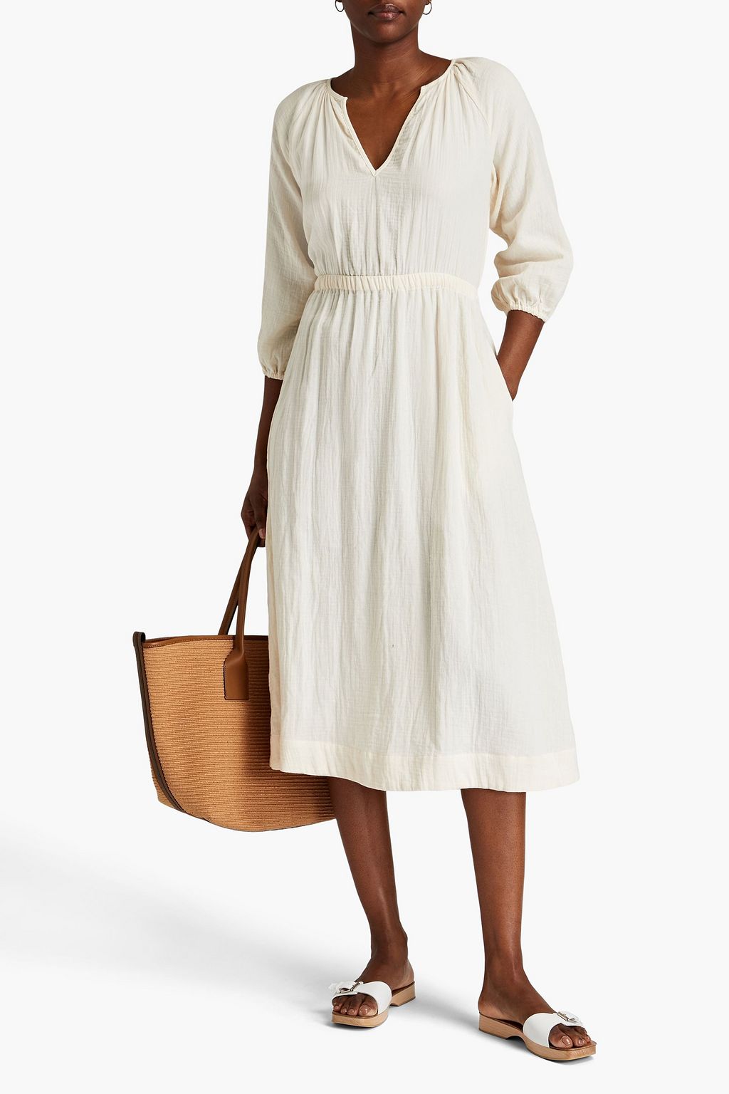 MONROW Cutout organic cottongauze midi dress THE