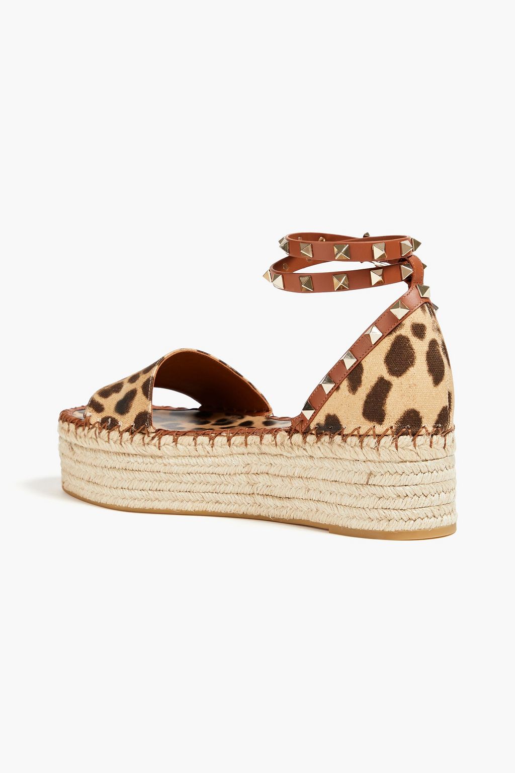 VALENTINO GARAVANI Rockstud leopard-print canvas platform espadrilles