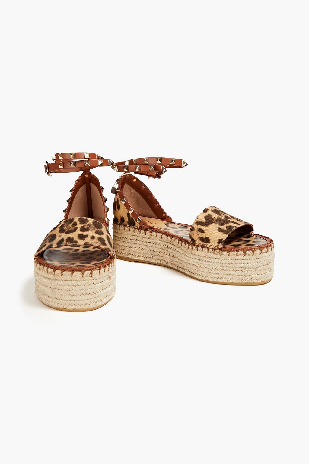 VALENTINO GARAVANI Rockstud leopard-print canvas platform espadrilles