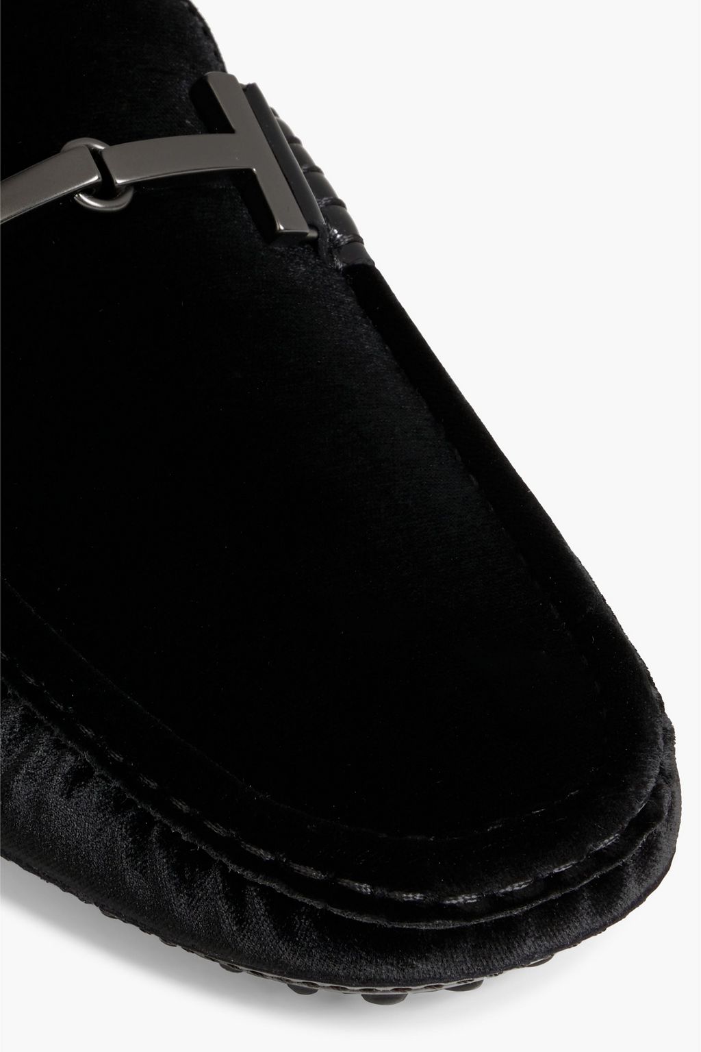 TOD'S Patent leather-trimmed velvet driving shoes