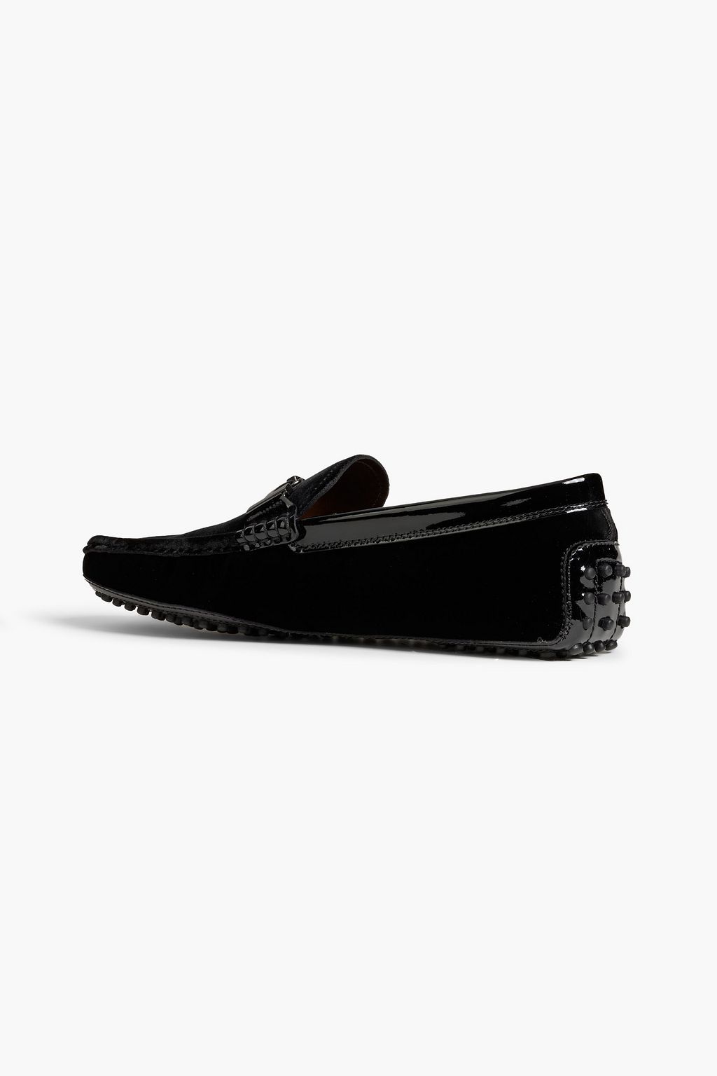 TOD'S Patent leather-trimmed velvet driving shoes