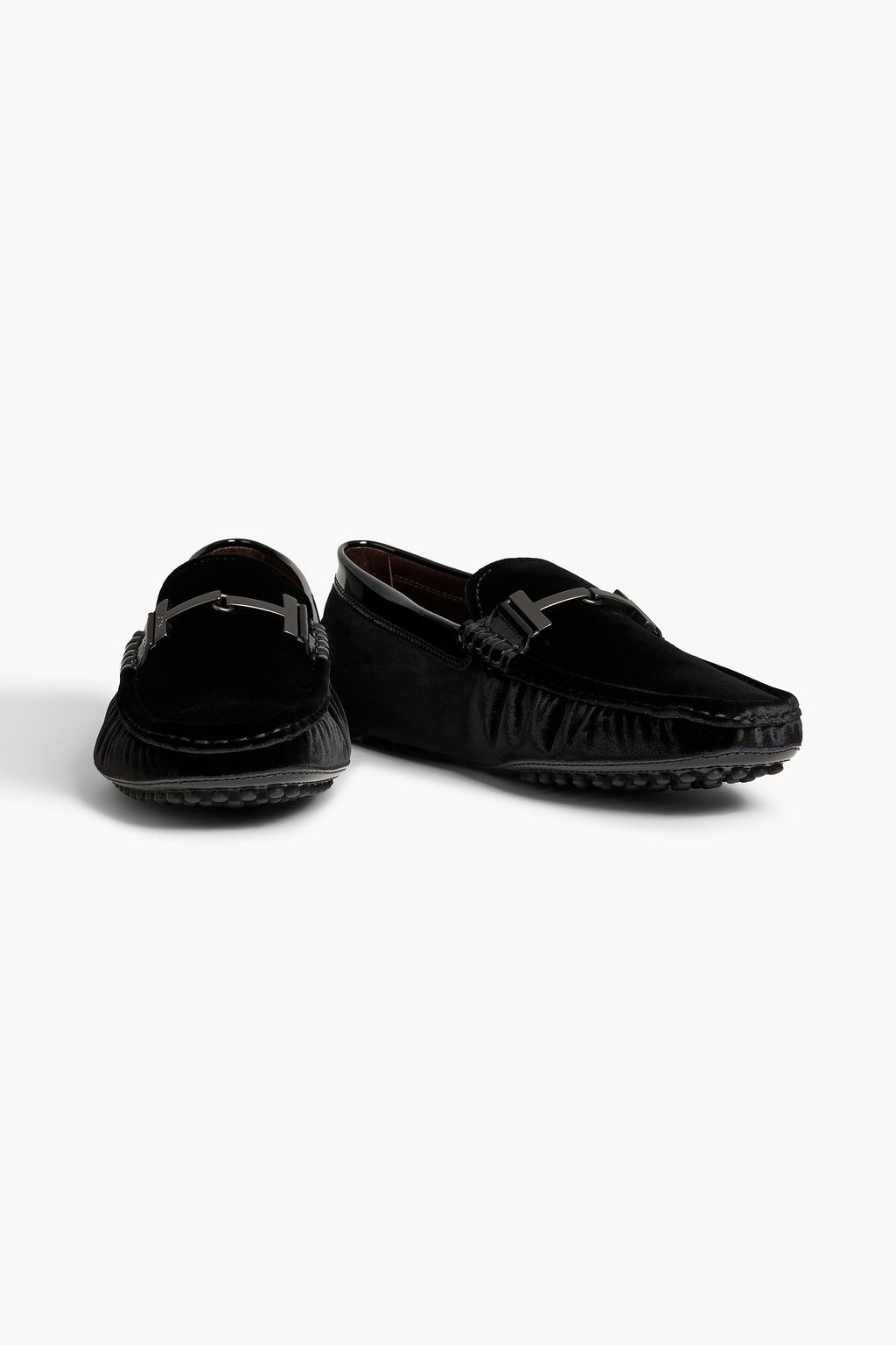 TOD'S Patent leather-trimmed velvet driving shoes
