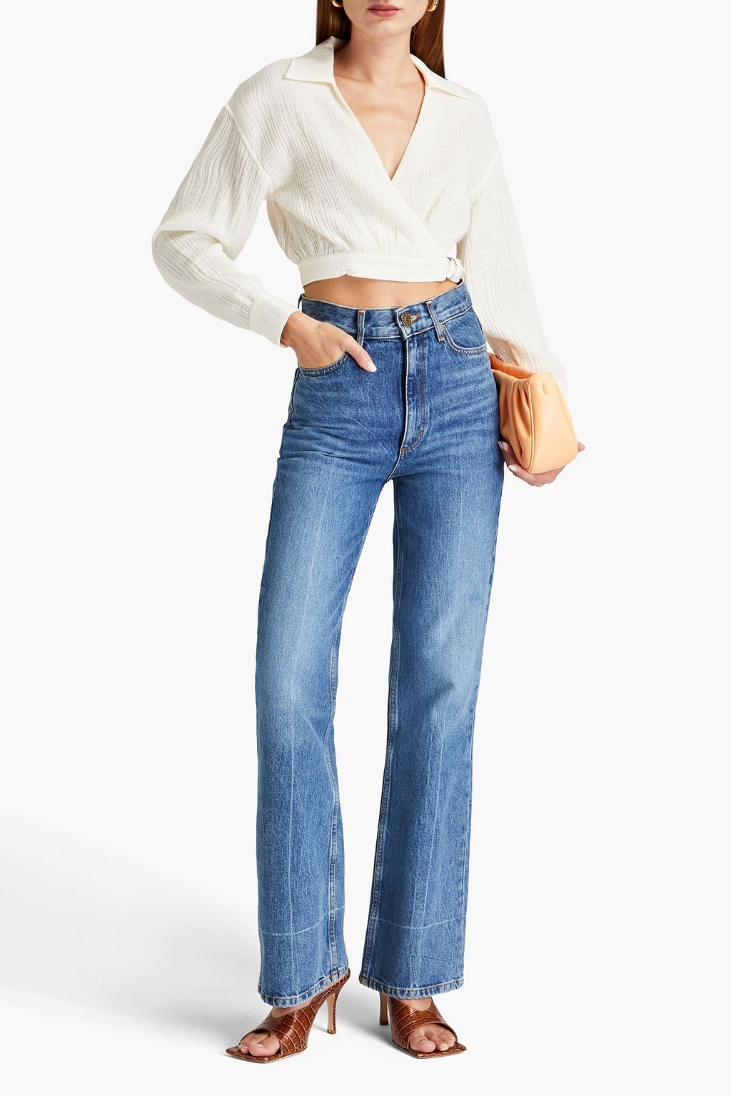 SIMKHAI Hattie cropped cottongauze wrap blouse THE