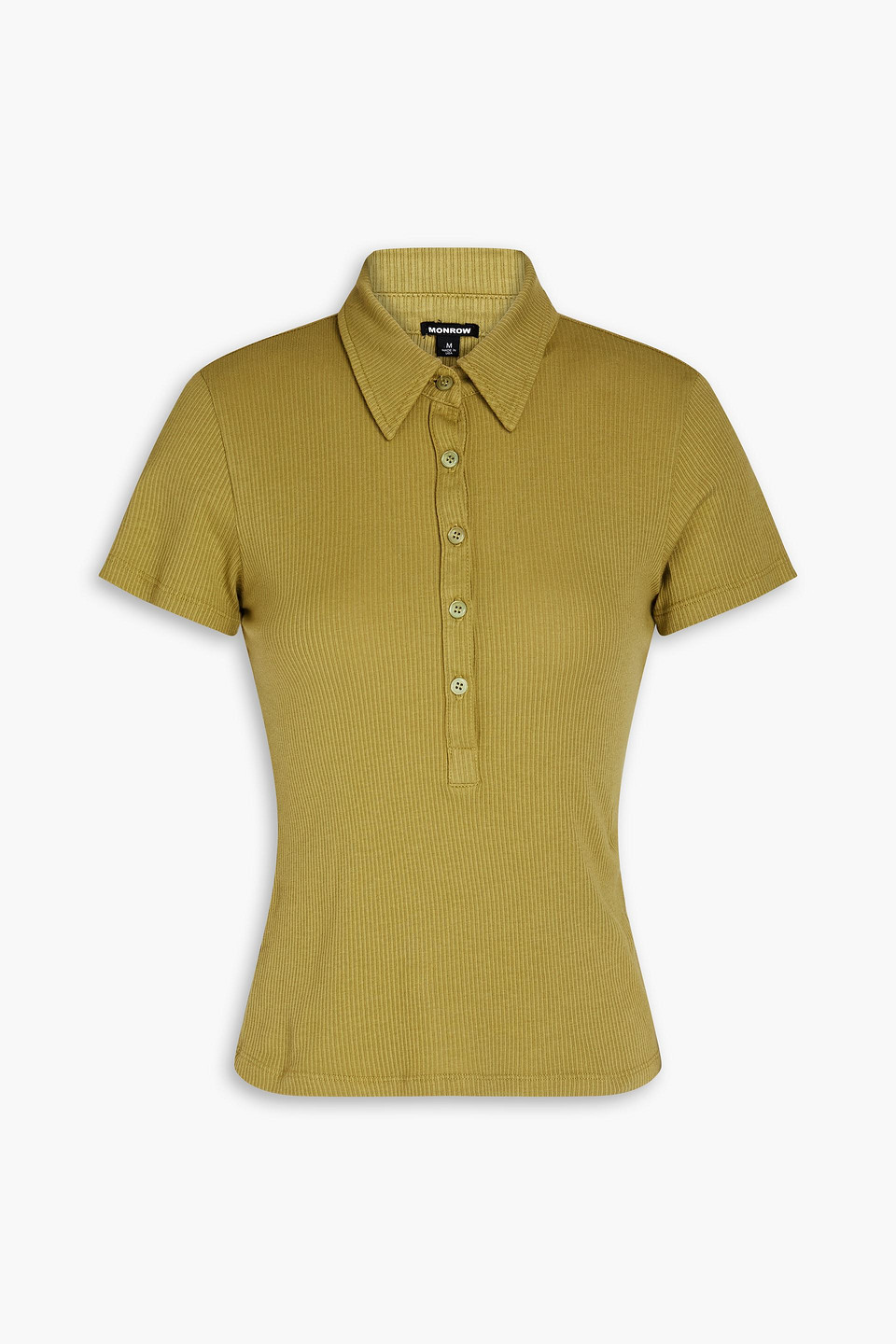 Monrow Ribbed Jersey Polo Shirt In Army Green