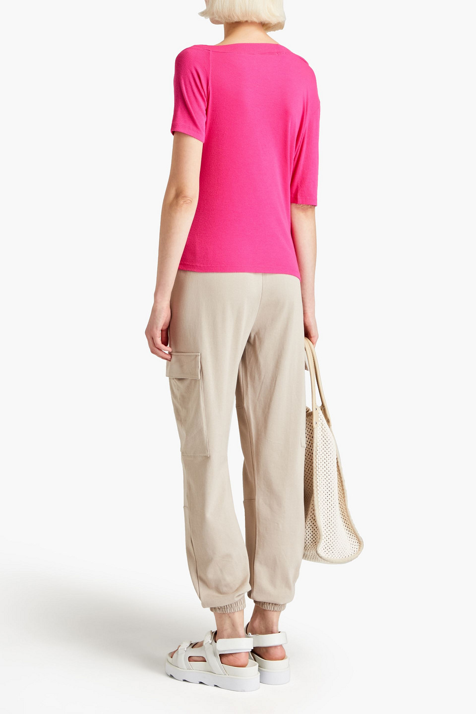 Monrow Ribbed Stretch-micro Modal And Supima Cotton-blend Top In Bright Pink