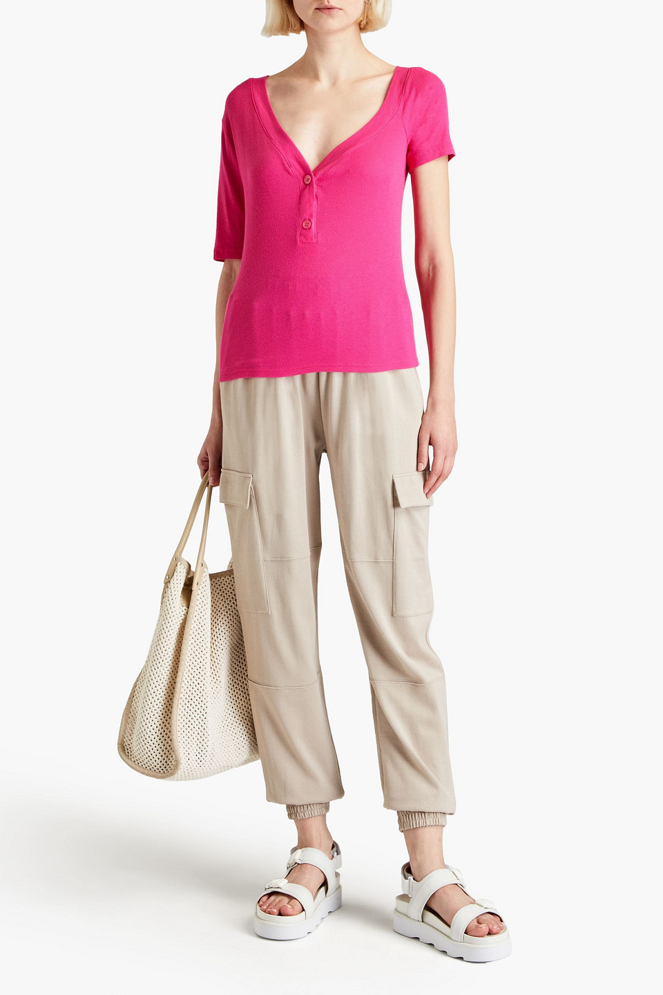 Monrow Ribbed Stretch-micro Modal And Supima Cotton-blend Top In Bright Pink