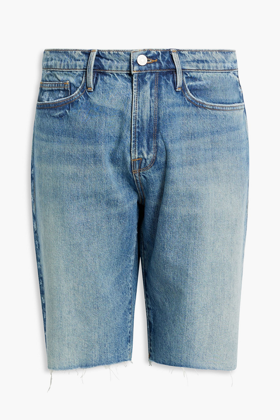 Shop Frame L'homme Distressed Denim Shorts In Mid Denim