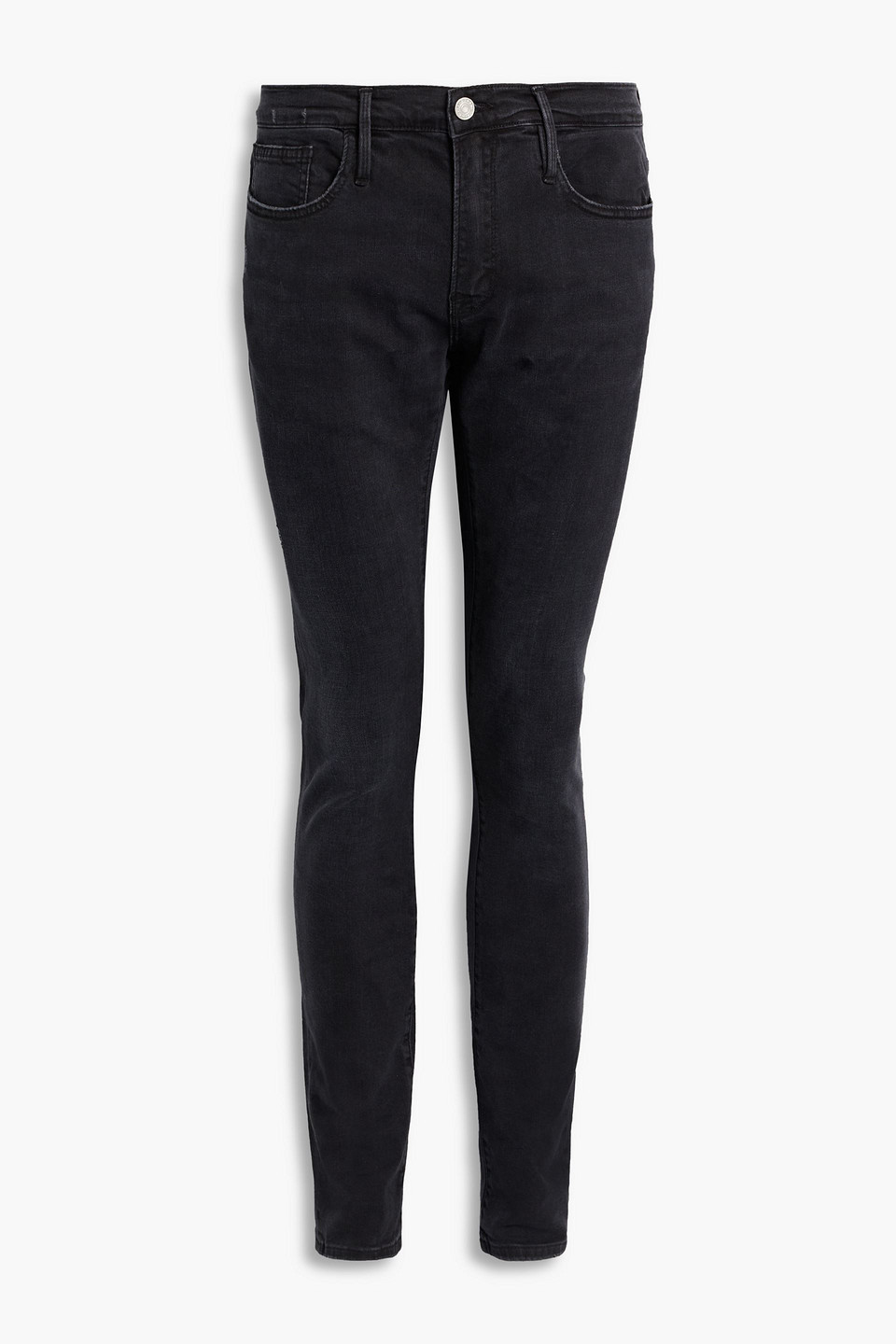 Shop Frame L'homme Skinny-fit Whiskered Denim Jeans In Black