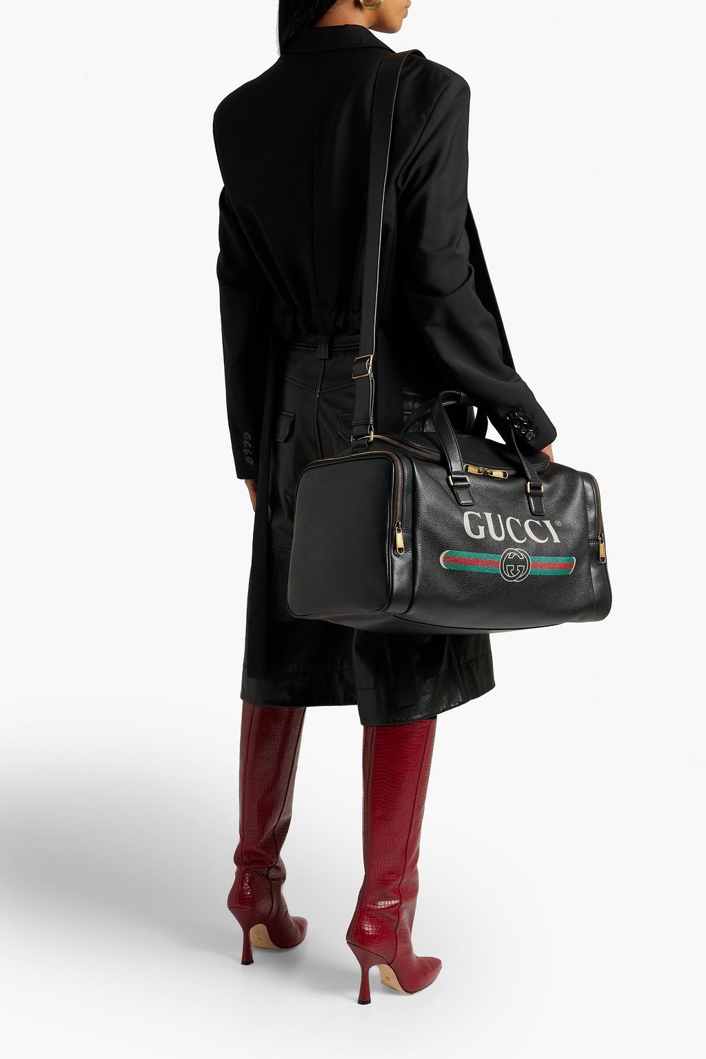 GUCCI Printed pebbled-leather duffle bag