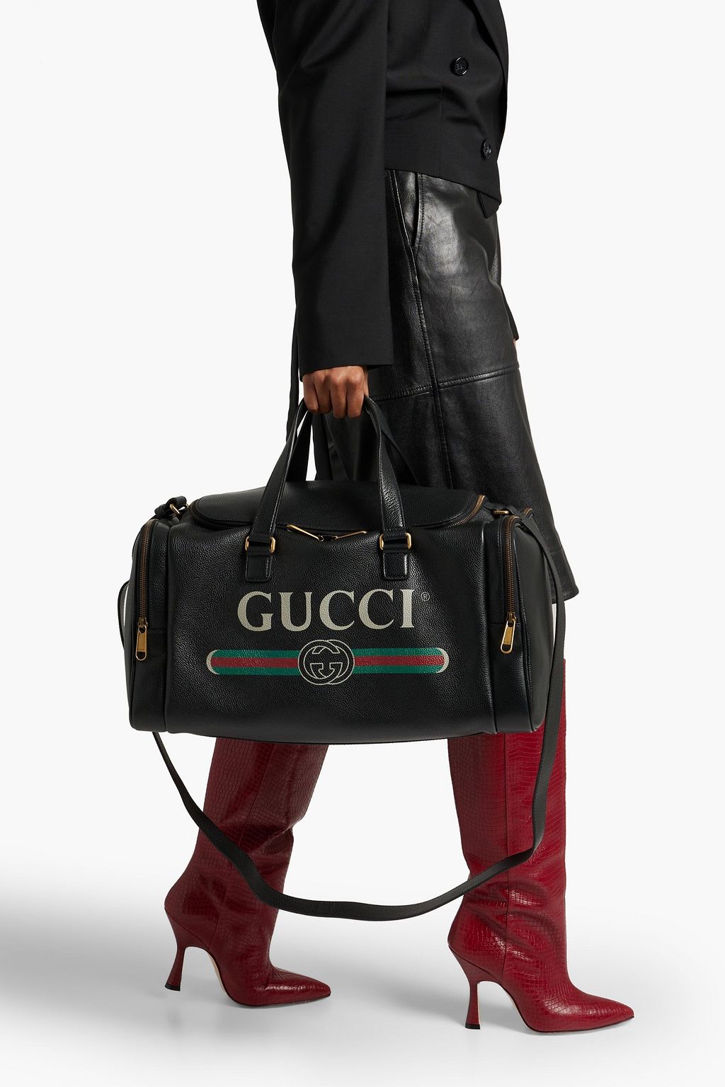 GUCCI Printed pebbled-leather duffle bag