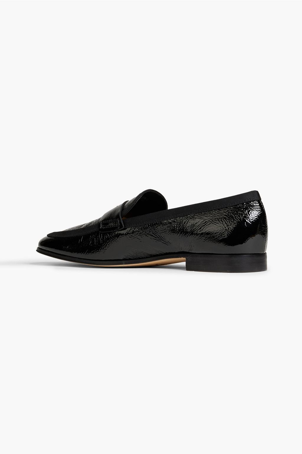 TOD'S Grosgrain-trimmed crinkled patent-leather loafers