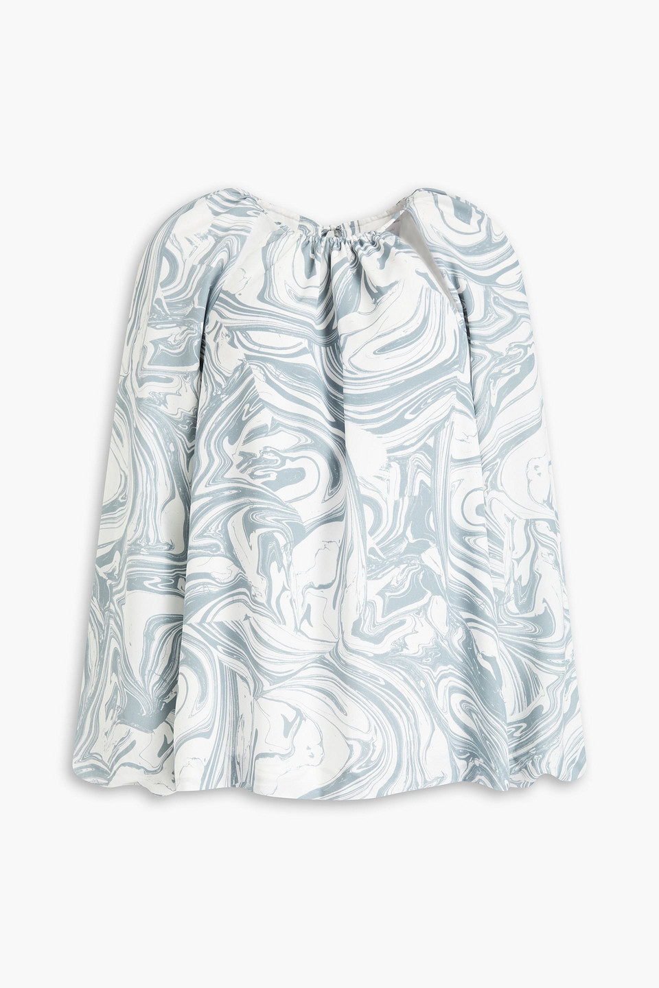 Simkhai Tia Gathered Printed Crepe Blouse In Gray