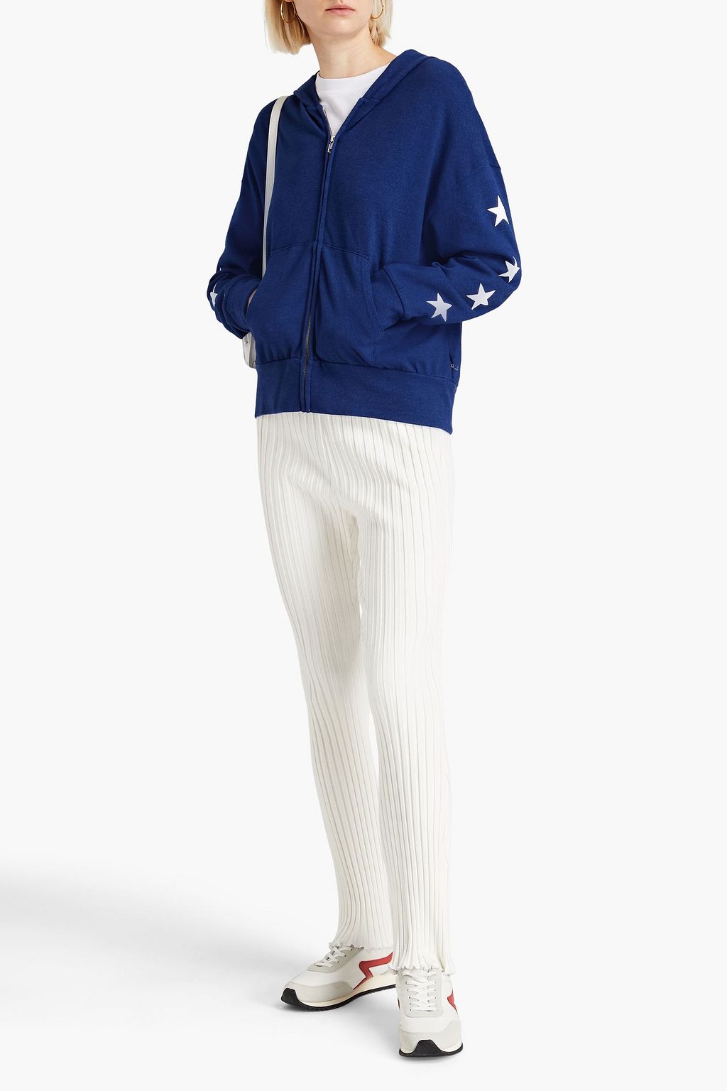 MONROW Printed fleece zip-up hoodie