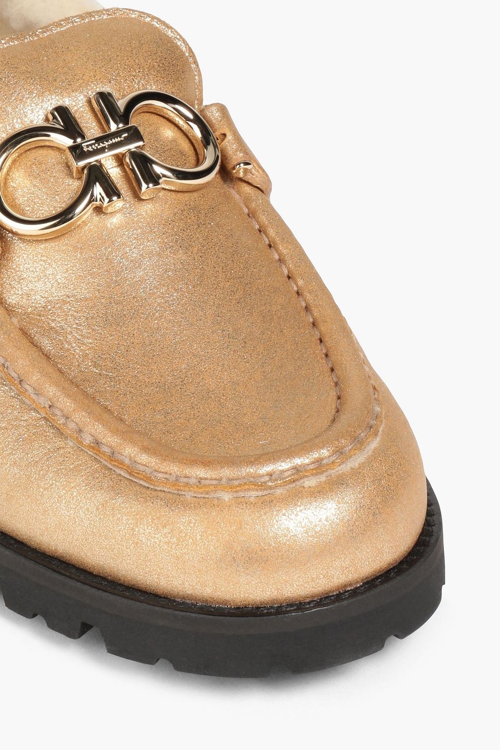FERRAGAMO Metallic pebbled-leather loafers
