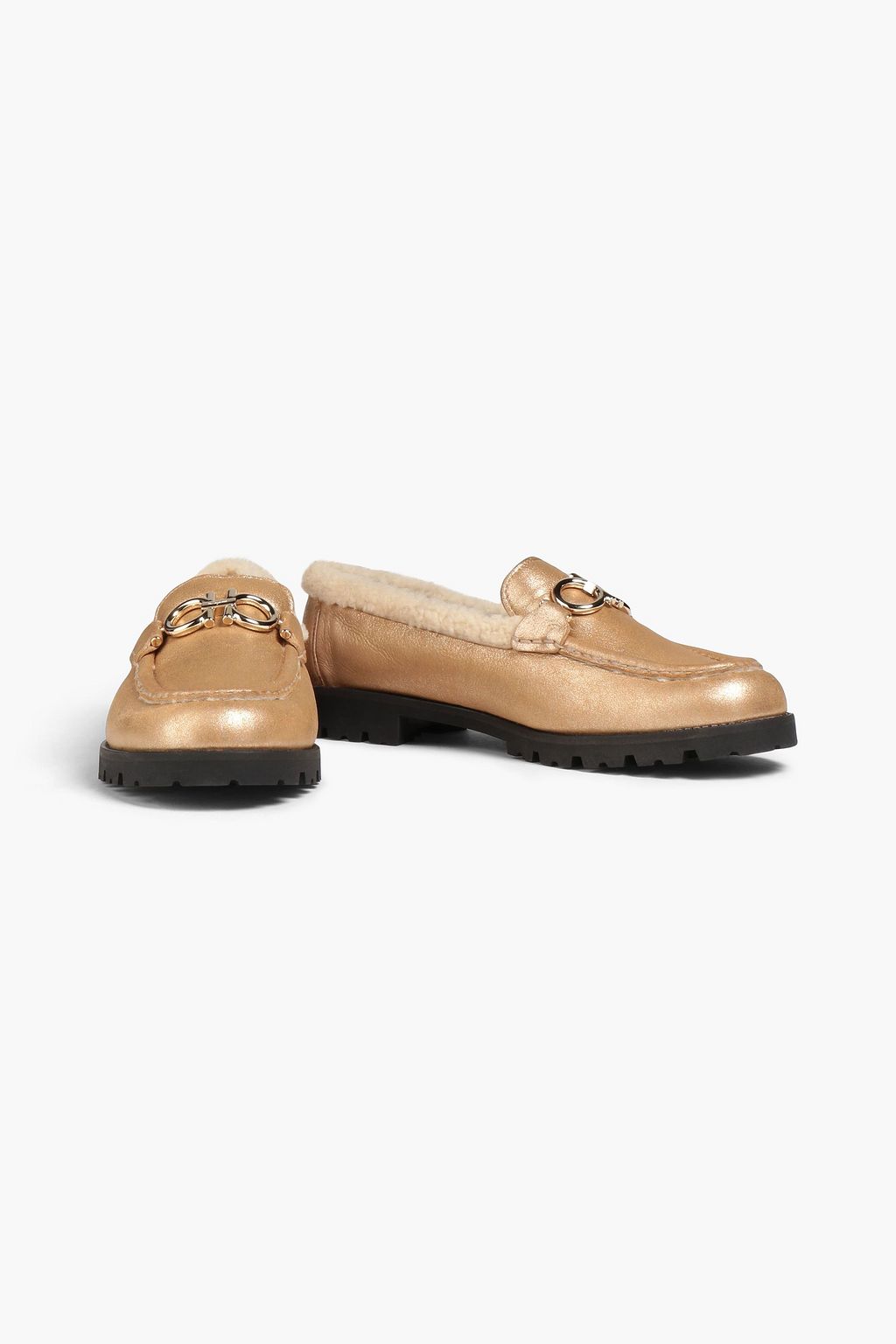 FERRAGAMO Metallic pebbled-leather loafers