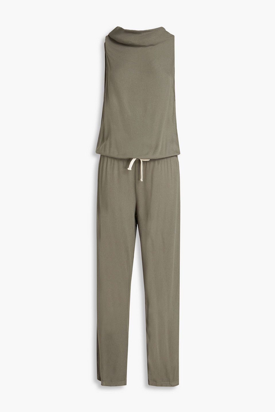 monrow - draped crepe jumpsuit - green - l