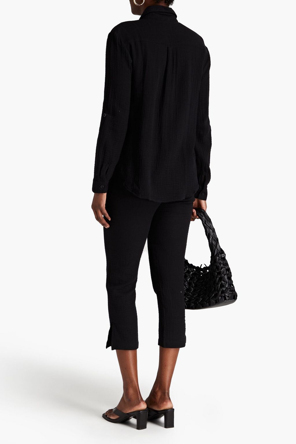 MONROW Cropped organic cottongauze slimleg pants THE