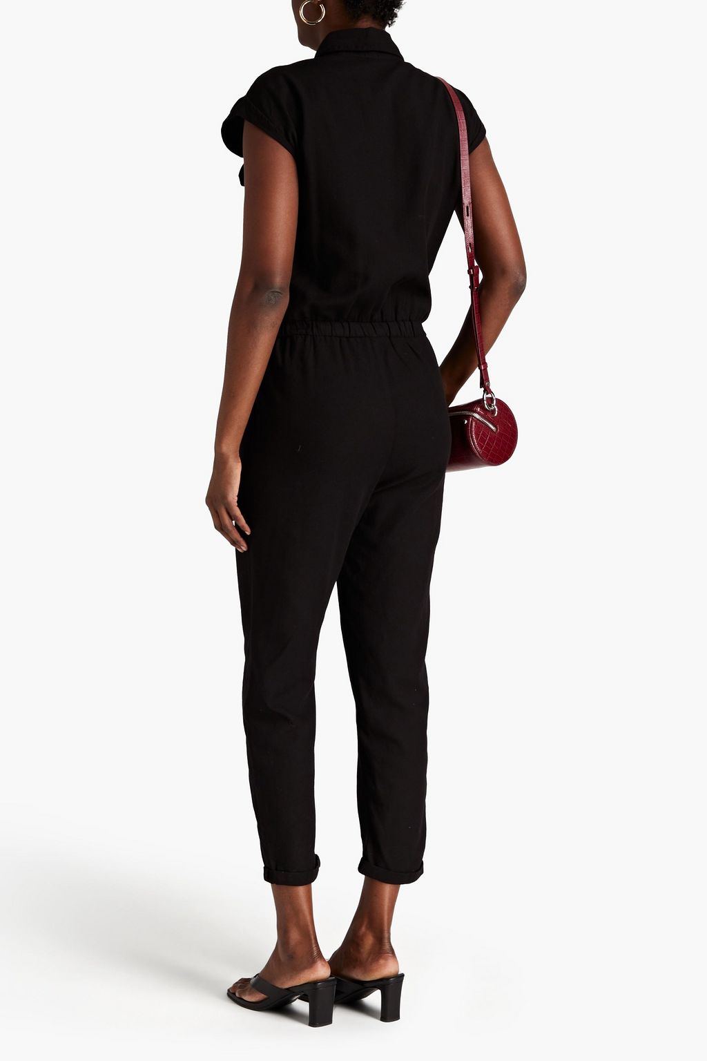 MONROW Cropped cotton-twill jumpsuit