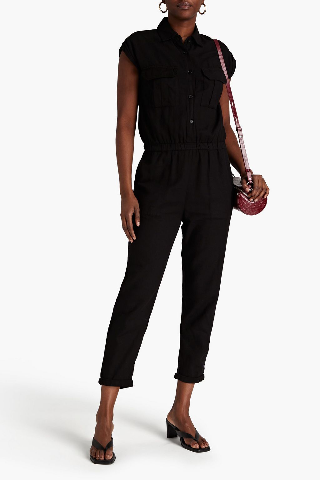 MONROW Cropped cotton-twill jumpsuit