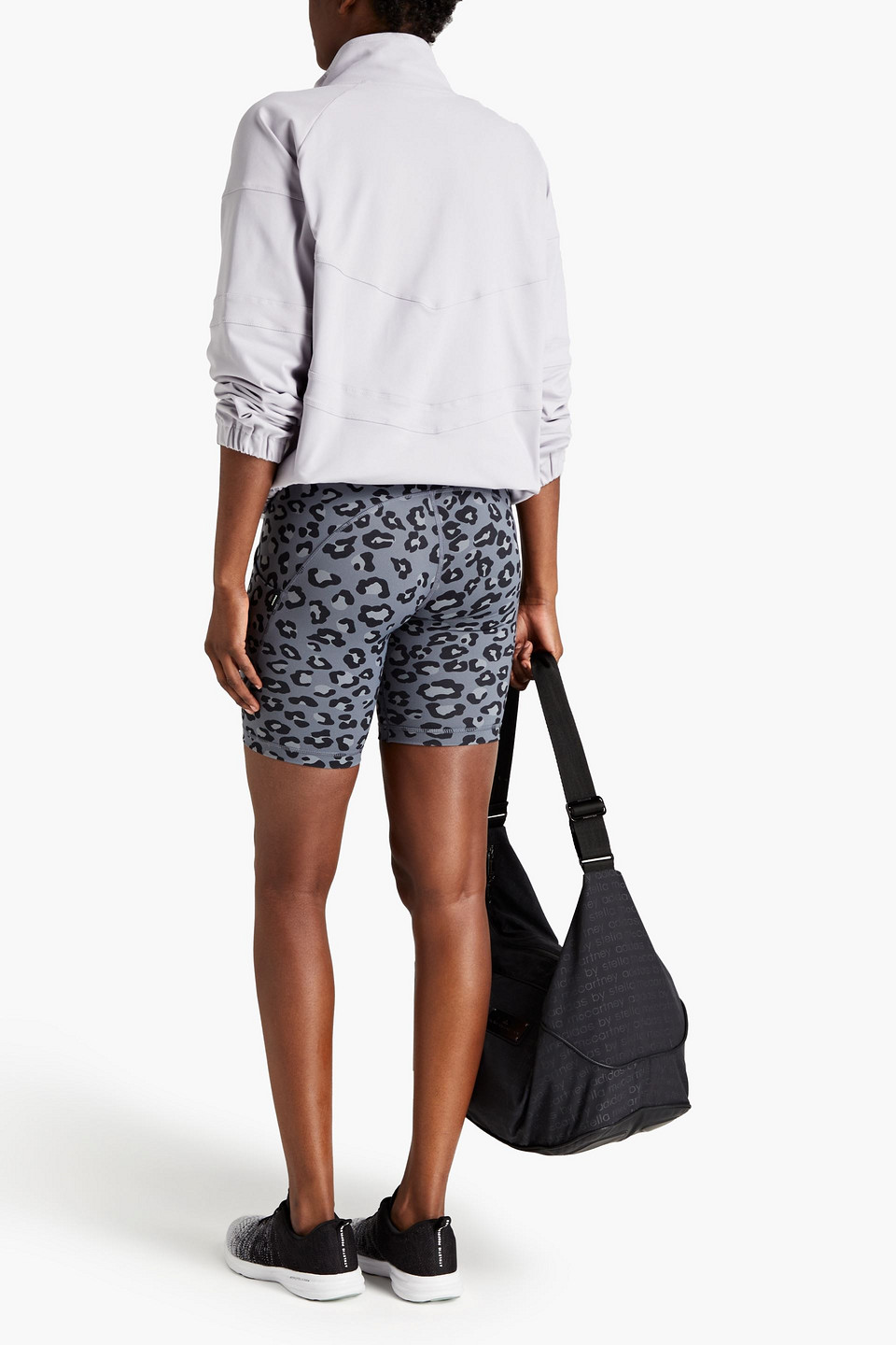 Shop Monrow Leopard-print Stretch-jersey Shorts In Charcoal