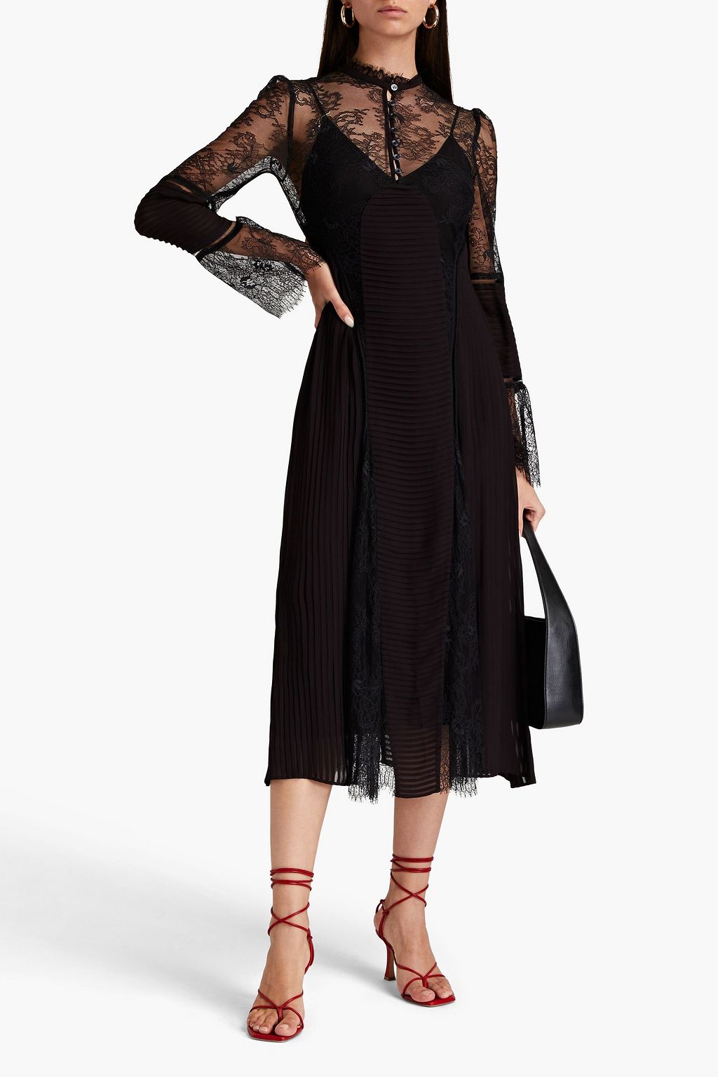 TEMPERLEY LONDON Dreaming lace-paneled crepe de chine midi dress
