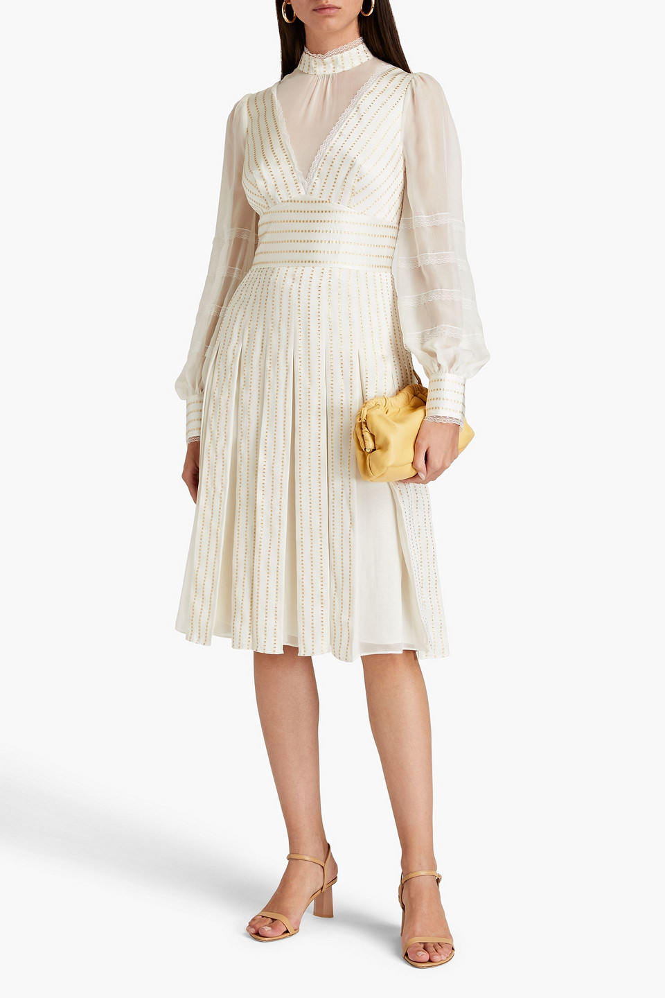  Temperley London - Edie Midikleid Aus Glänzendem Jacquard Aus Einer Seidenmischung Mit Metallic-fil-coupé - Weiß - Uk 6 