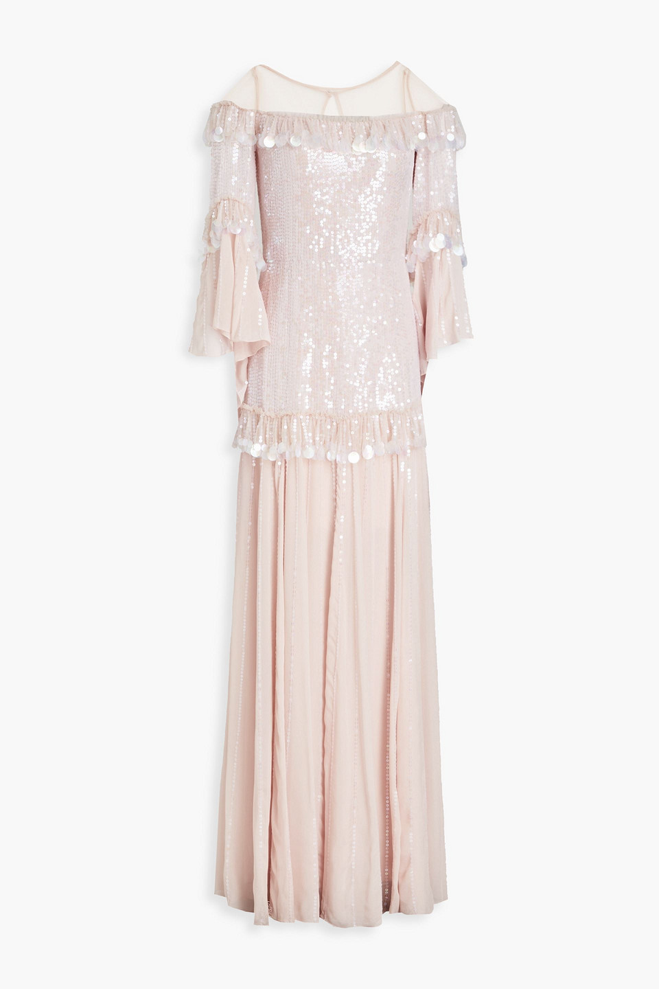 Temperley London - Sylvan crepe de chine-paneled sequined tulle maxi dress - Pink - UK 6