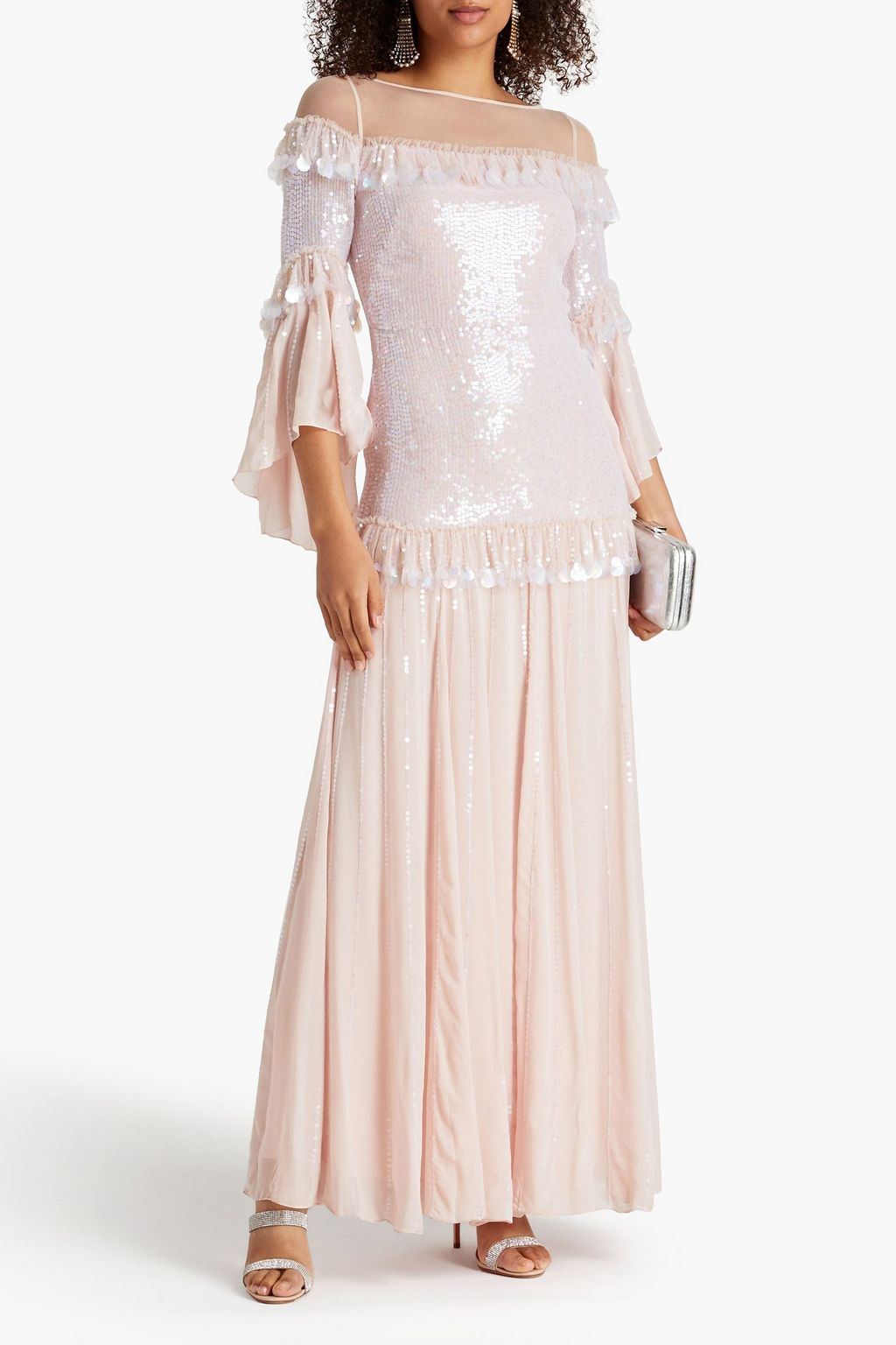 TEMPERLEY LONDON فستان «سيلفان» طويل من التول المرصّع بالترتر بتصميم ملموم