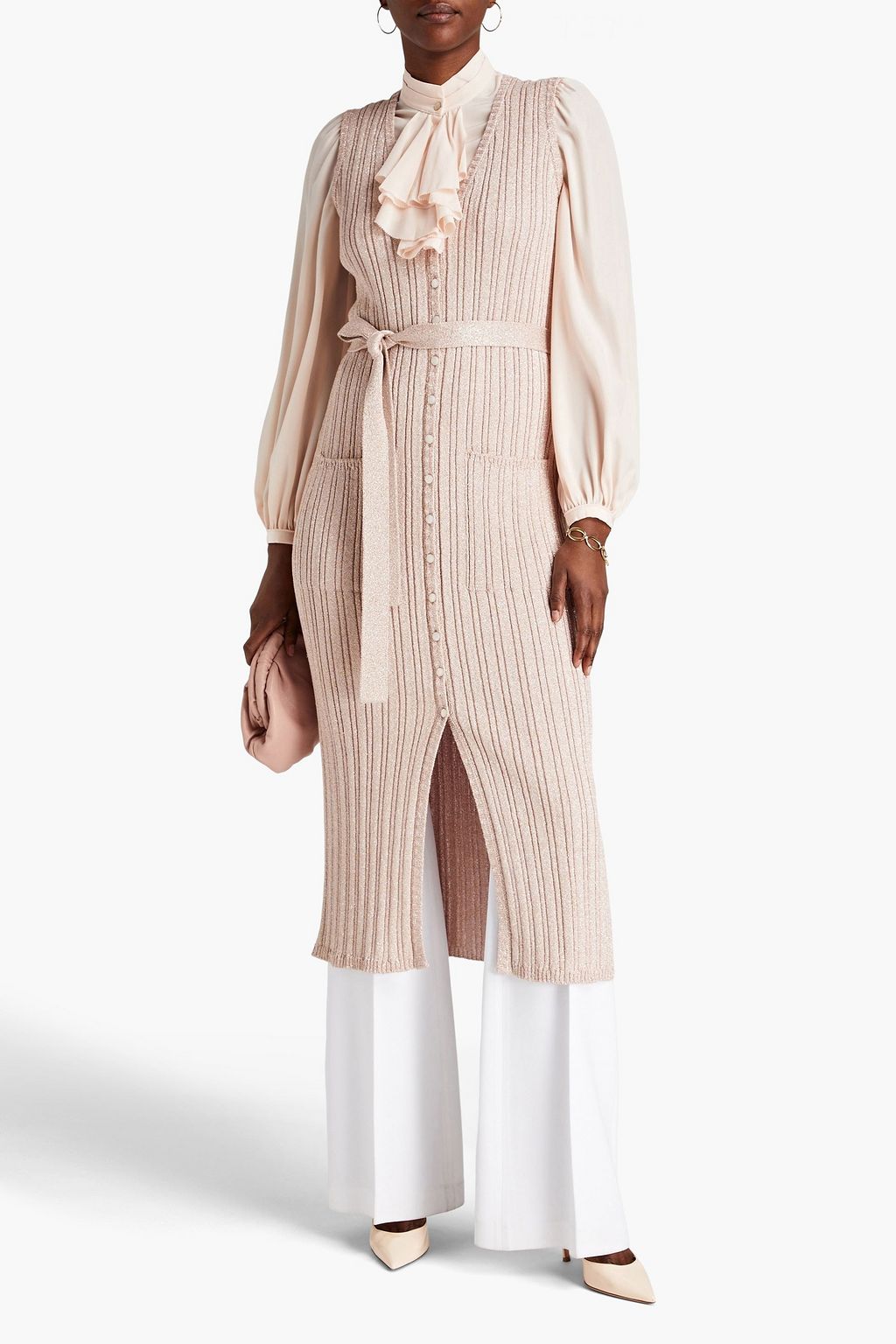 TEMPERLEY LONDON Midikleid aus Metallic-Rippstrick mit Gürtel