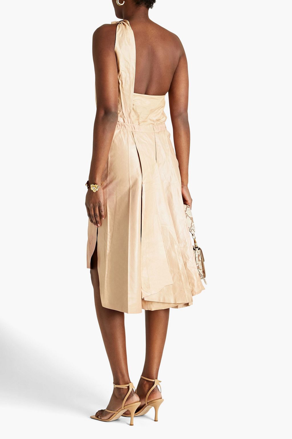 TOD'S One-shoulder knotted crinkled leather dress