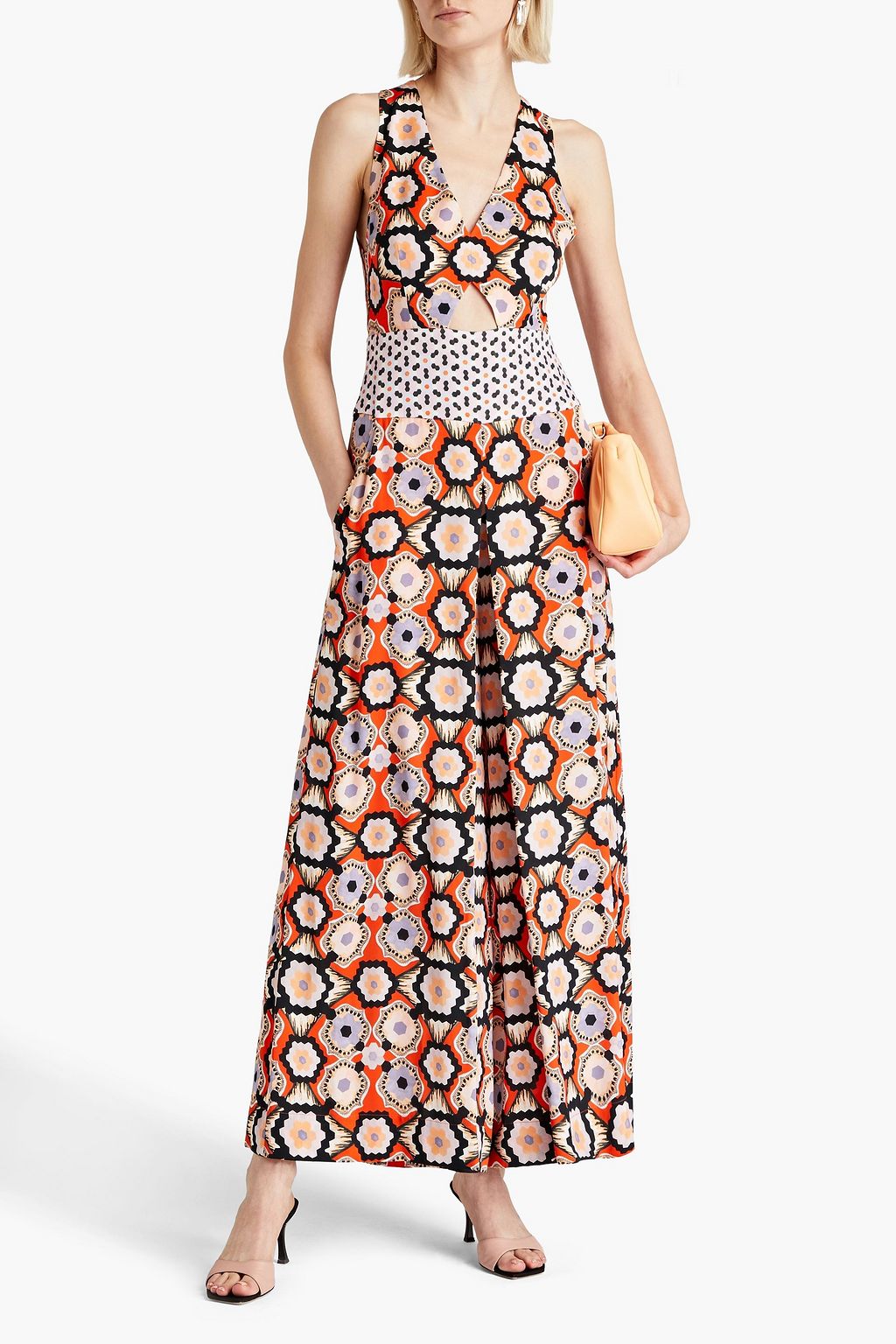 TEMPERLEY LONDON جمبسوت من خليط الحرير والكريب مزين برسومات مع أجزاء مقصوصة