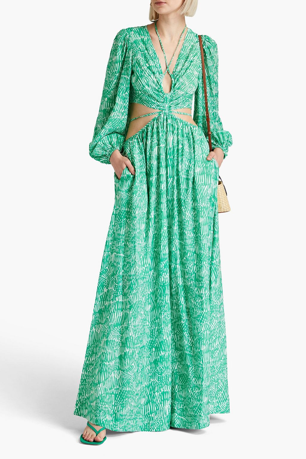 SIMKHAI Adelaide cutout printed mousseline maxi dress