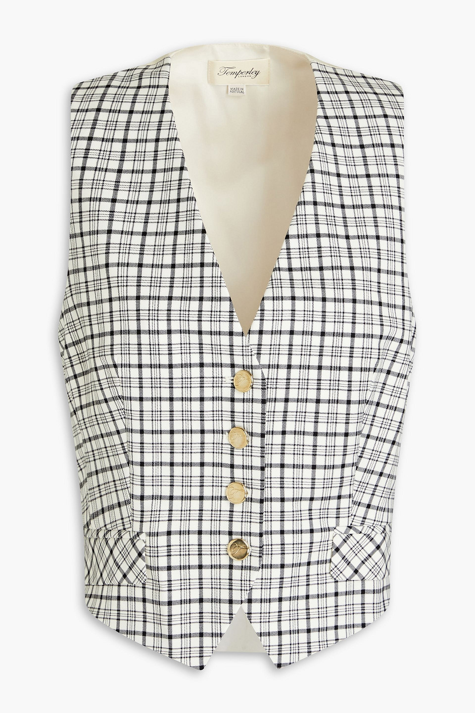 Temperley London Ingenue Checked Satin-paneled Wool-blend Twill Waistcoat In White