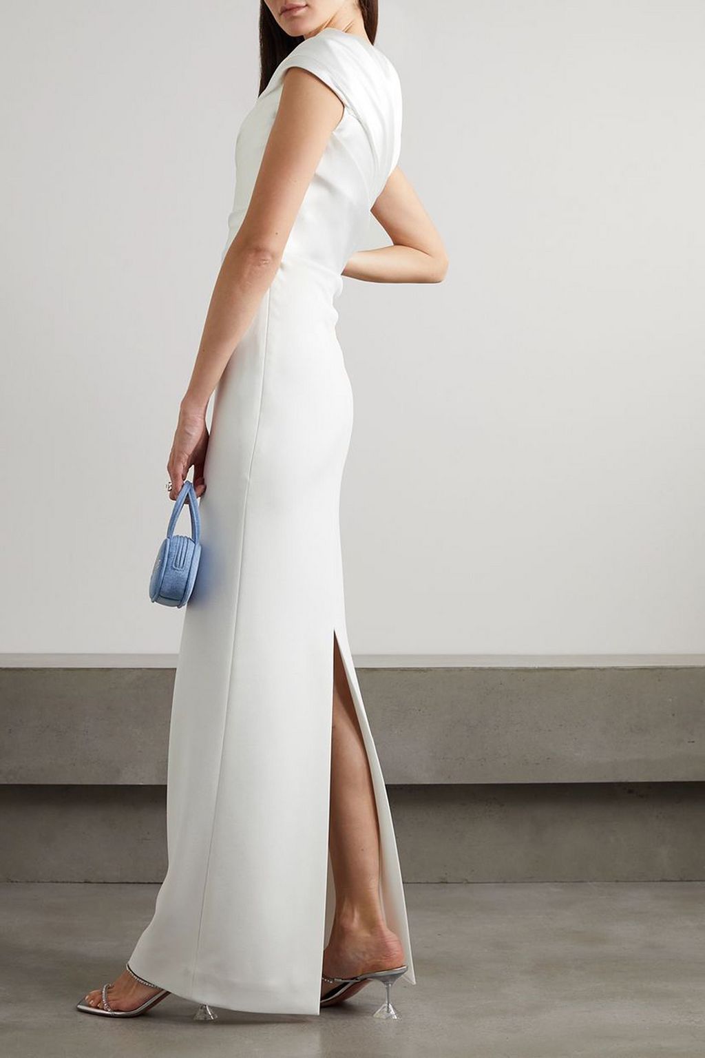 SOLACE LONDON Selia one-shoulder satin-twill and crepe maxi dress
