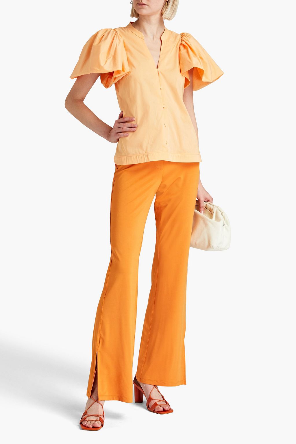 SIMKHAI Hallie gathered cotton-blend poplin top
