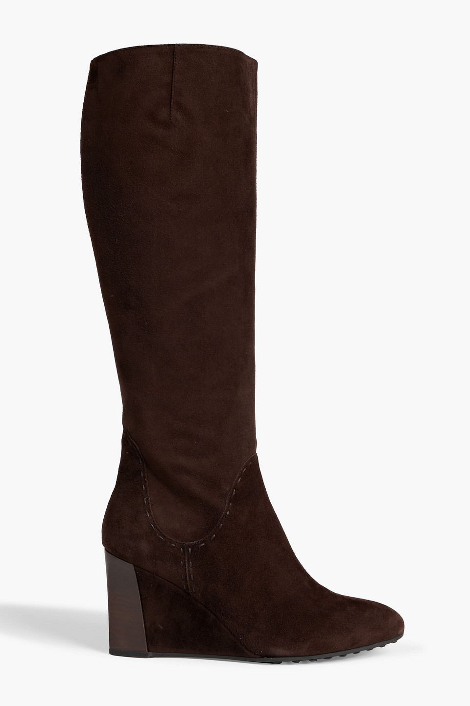 Tod's Suede Wedge Knee Boots In Chocolate