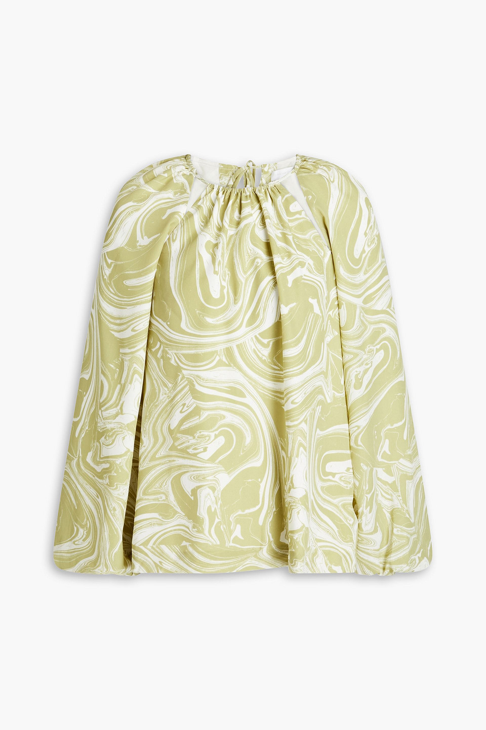 JONATHAN SIMKHAI TIA GATHERED PRINTED CREPE BLOUSE,3074457345633587681