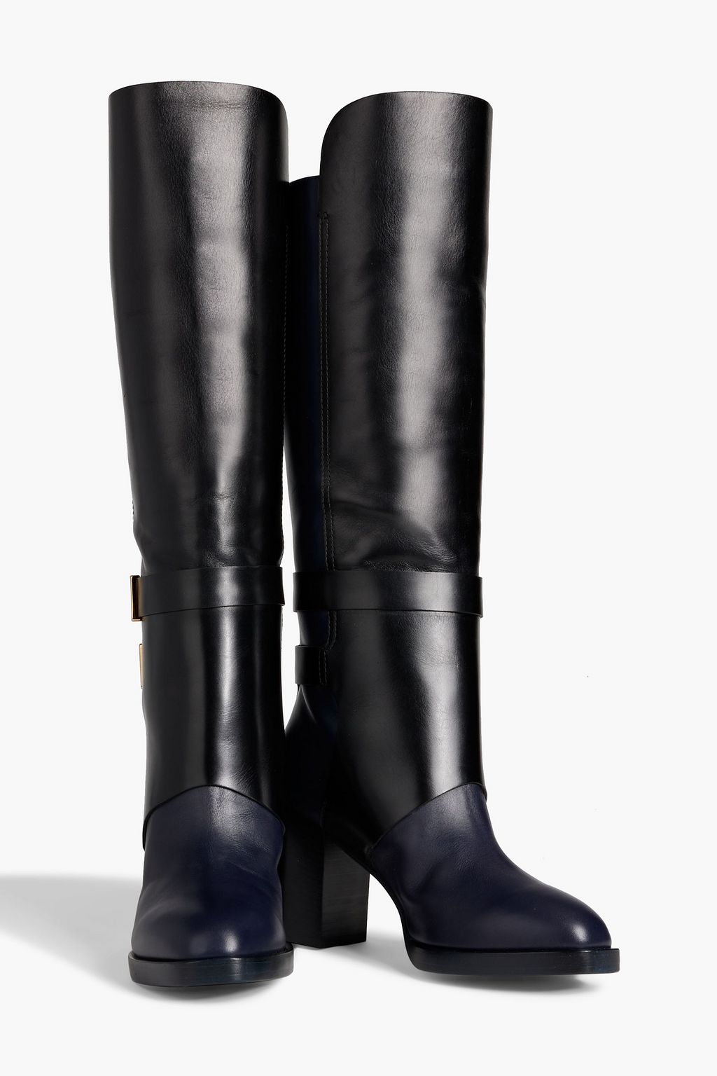 TOD'S Buckled two-tone leather knee boots
