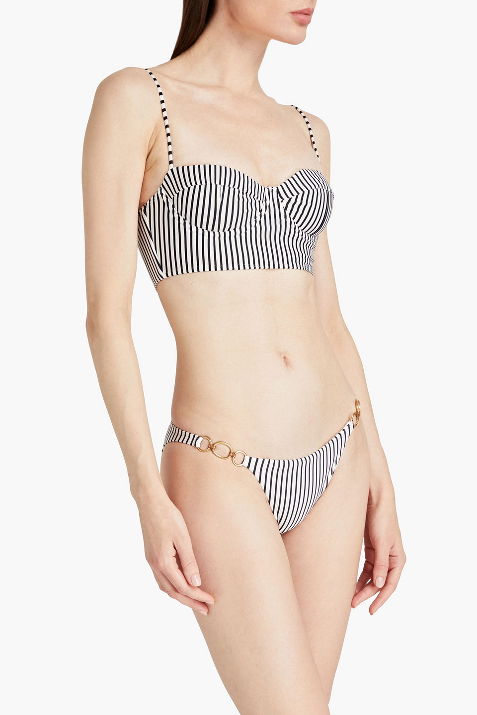  Vix Paula Hermanny - Amalfi Tief Sitzendes Bikini-höschen Mit Streifen Und Ringverzierungen - Weiß - Xs 