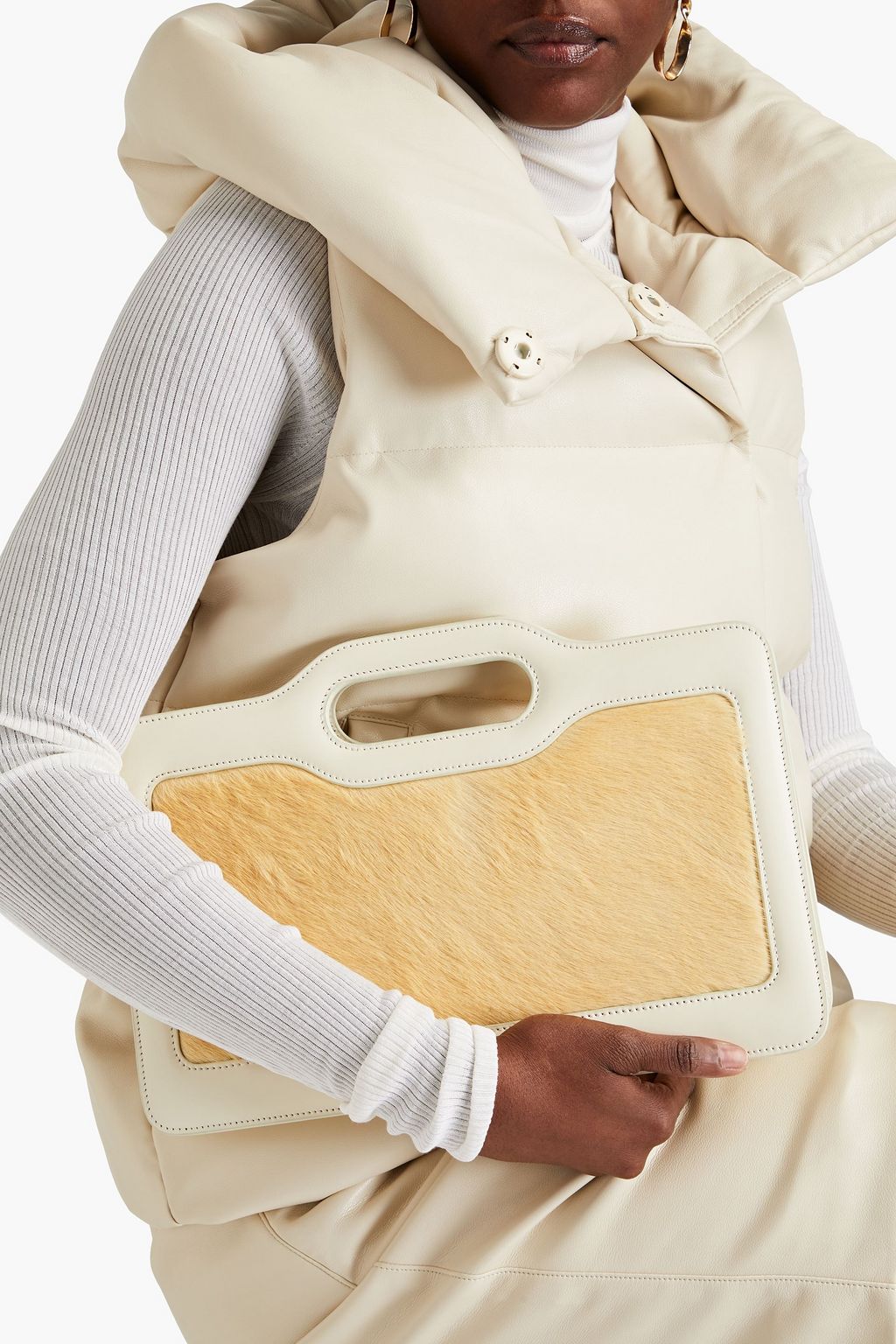 JIL SANDER Calf-hair and leather clutch