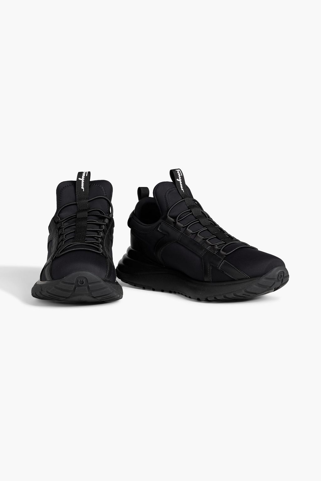 FERRAGAMO Shiro ストレッチニット&レザー オーバーサイズソール スニーカー
