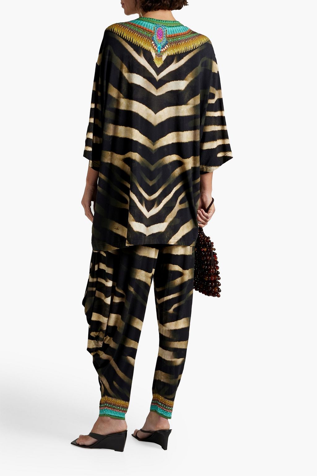 CAMILLA Bakora crystal-embellished printed stretch-modal tapered pants