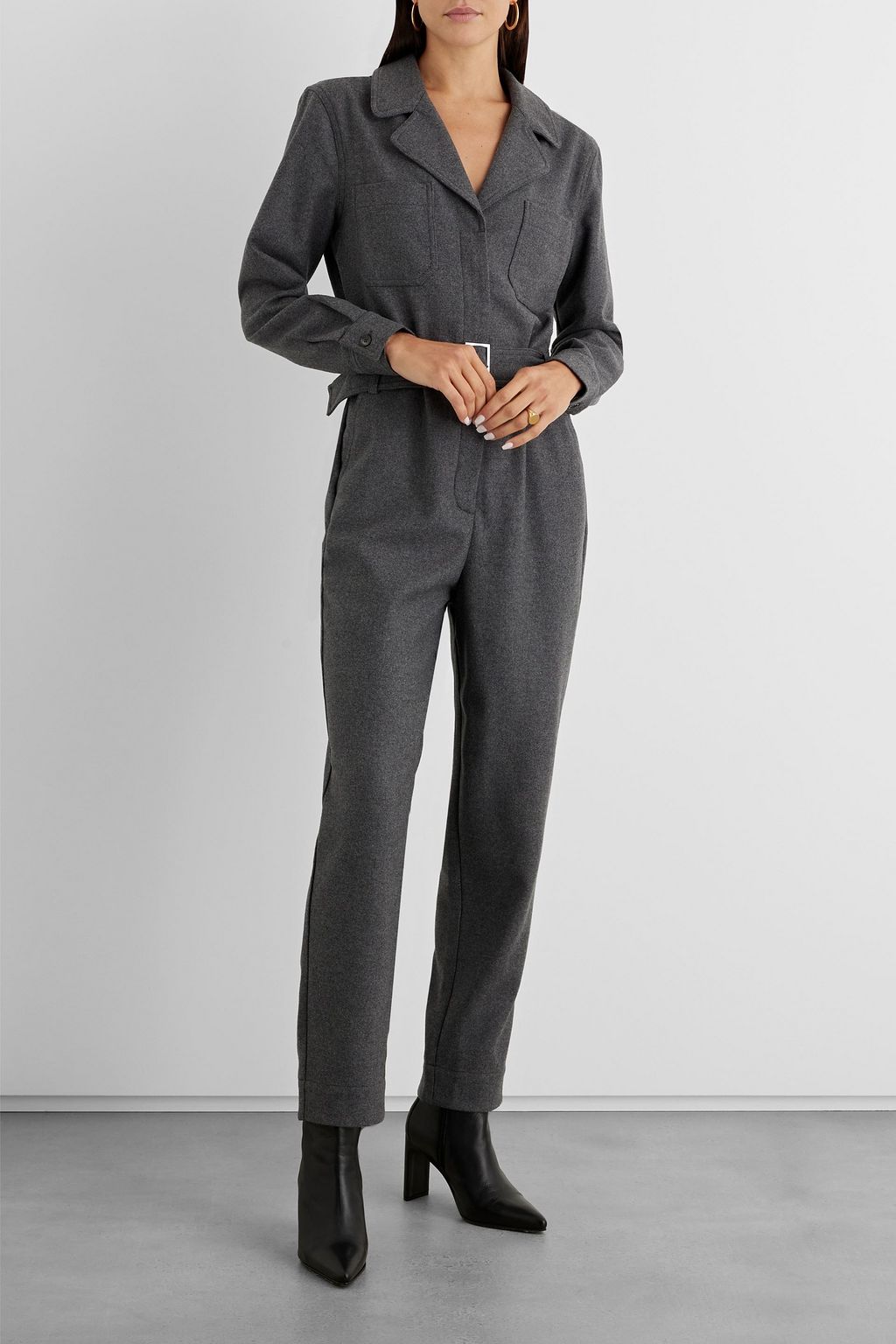 IRIS & INK Victoria Jumpsuit aus recyceltem Woll-Flanell mit Gürtel