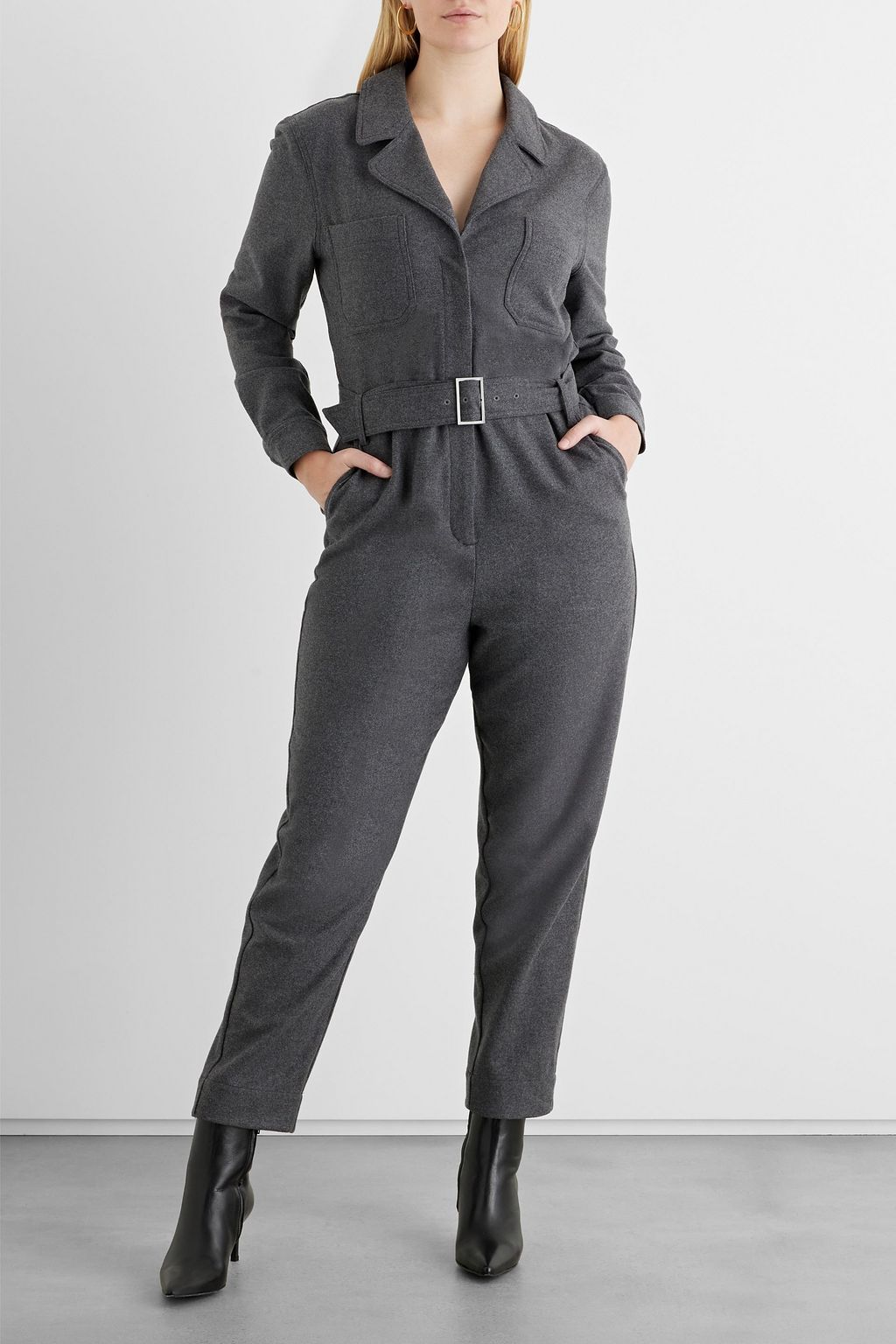 IRIS & INK Victoria Jumpsuit aus recyceltem Woll-Flanell mit Gürtel