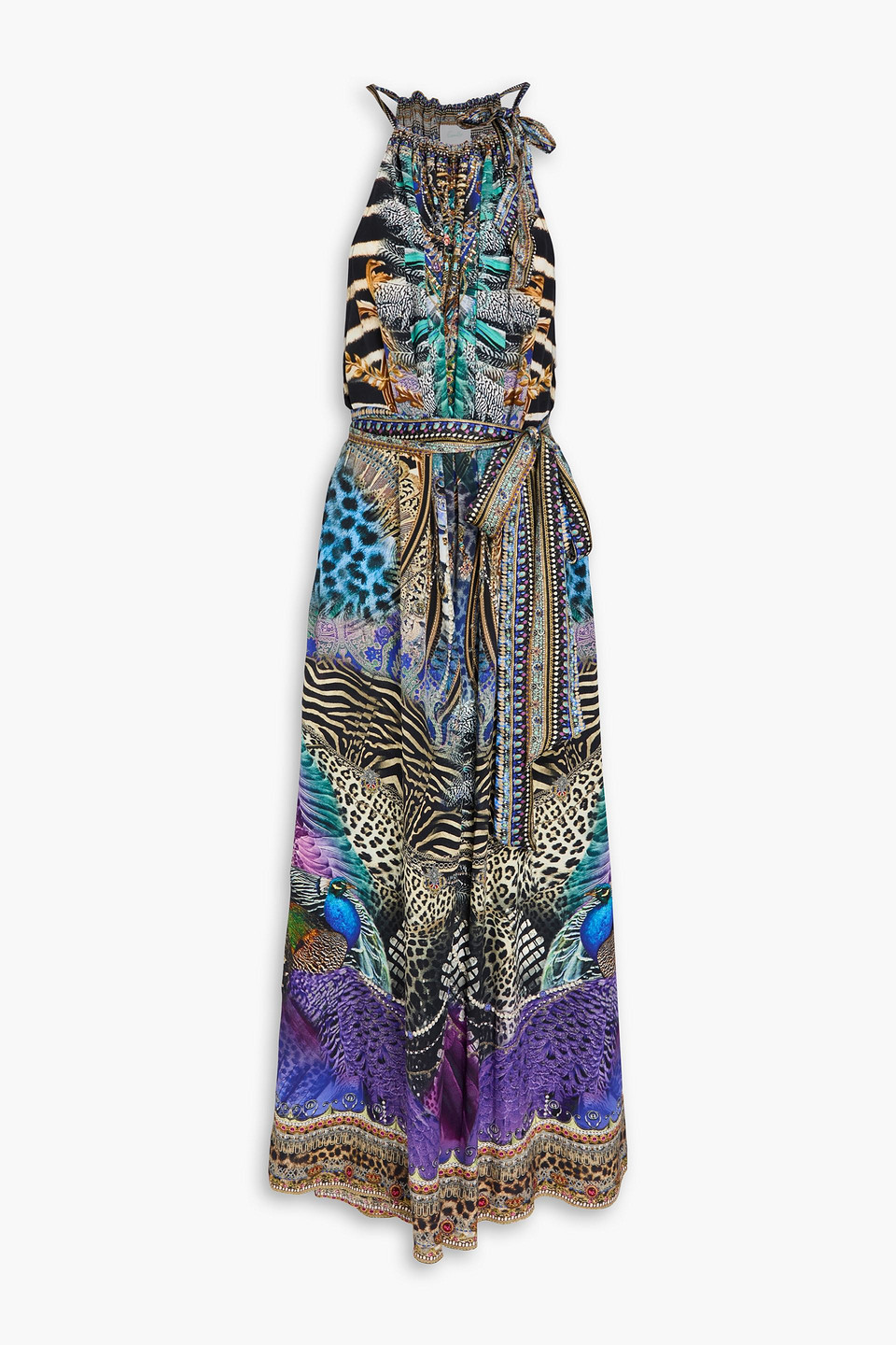camilla - crystal-embellished printed silk crepe de chine wide-leg jumpsuit - multicolor - 3xl