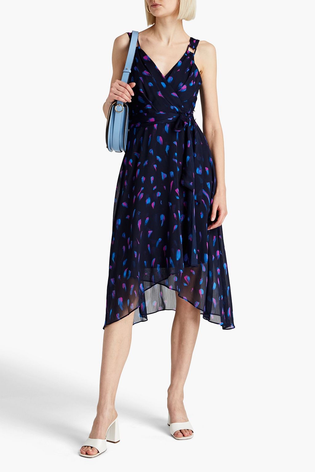 DKNY Wrap-effect printed georgette midi dress