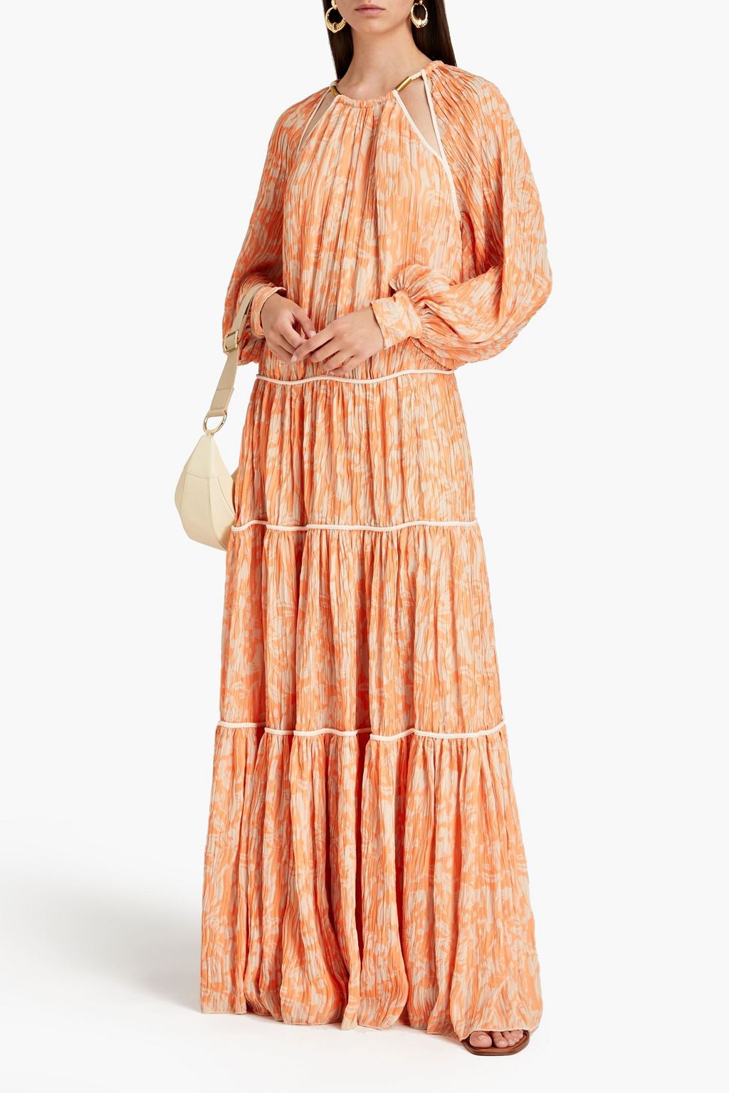 SIMKHAI Leila tiered printed plissé-chiffon maxi dress