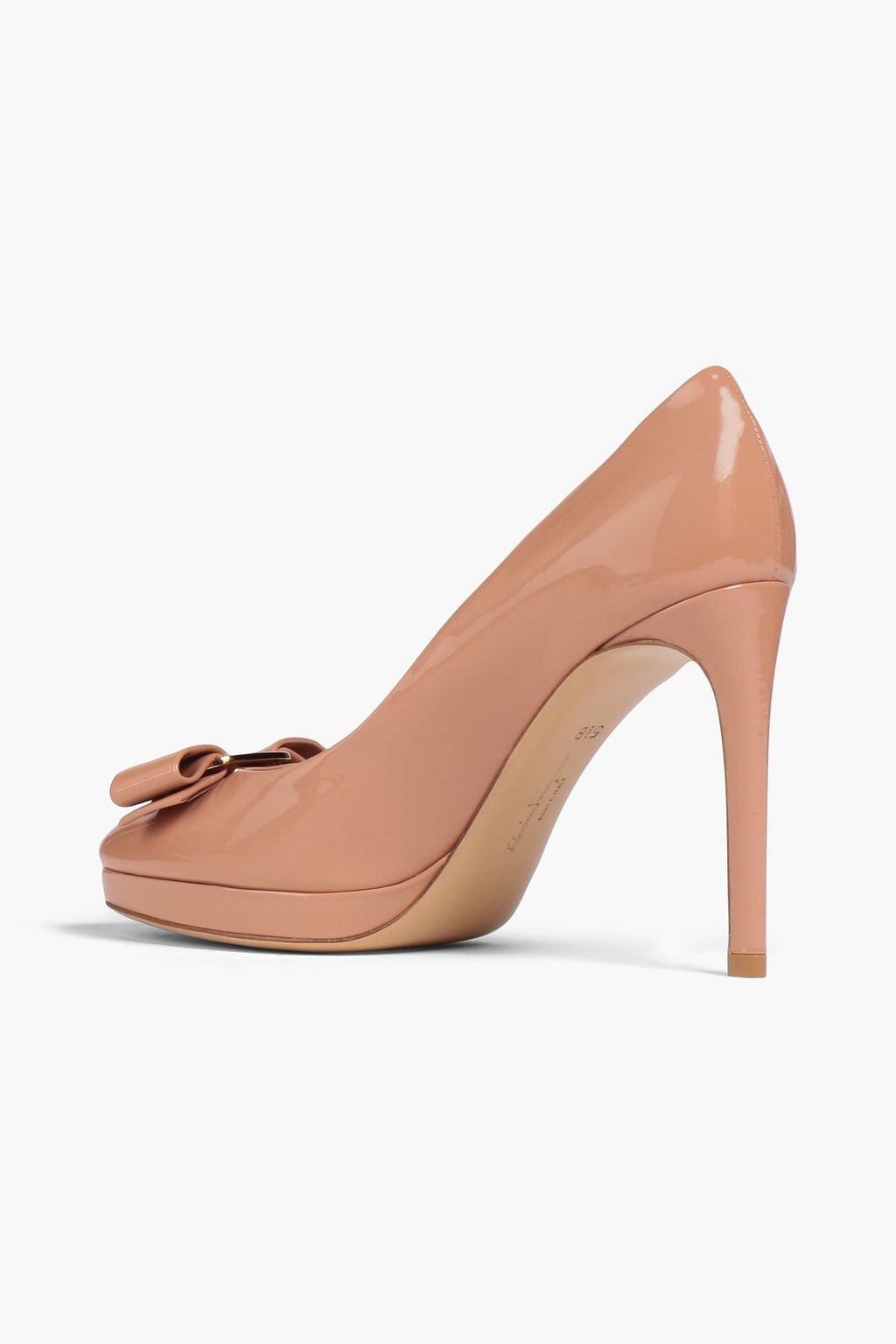 FERRAGAMO パテントレザー プラットフォームパンプス リボン付き