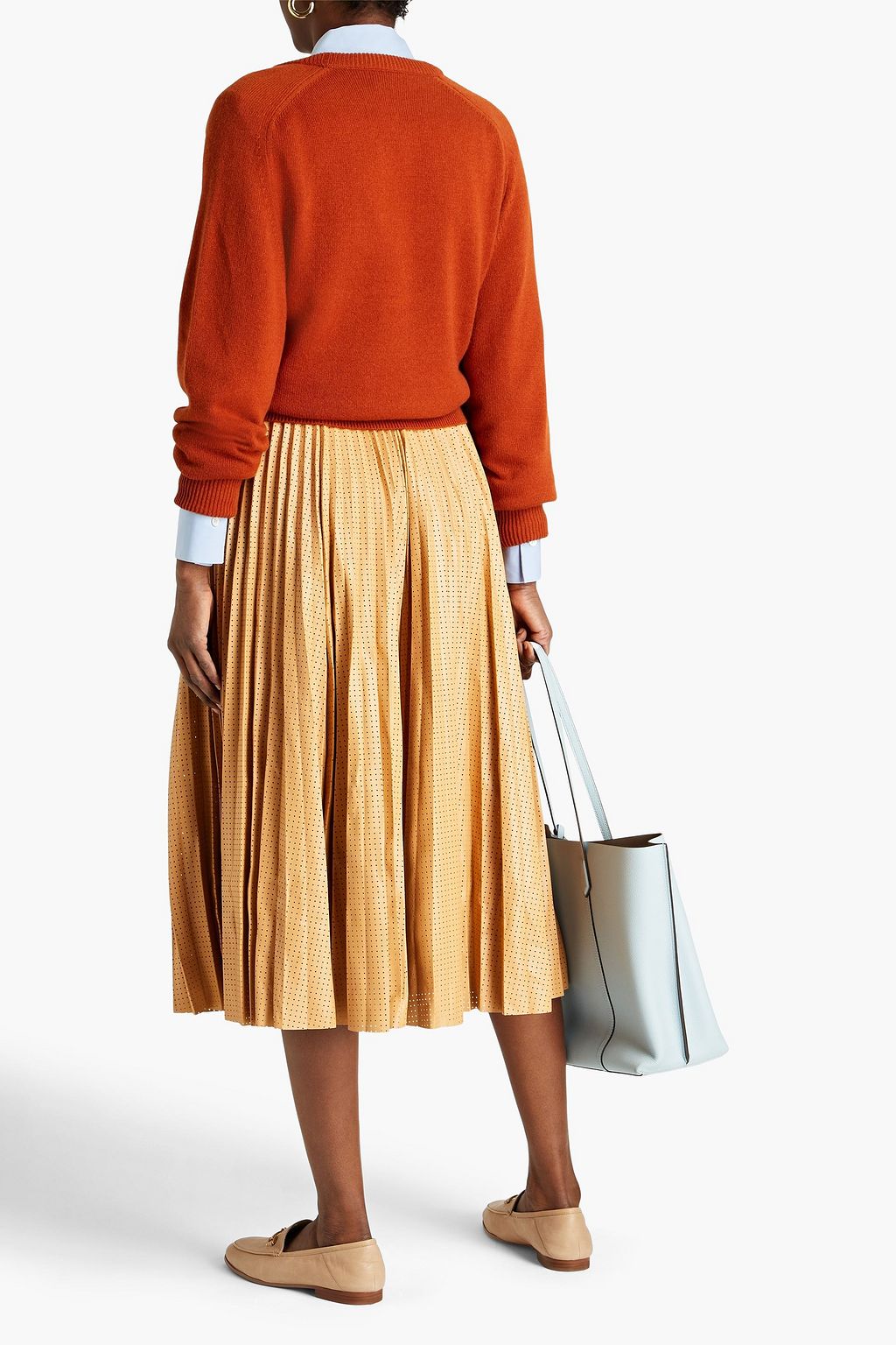 TOD'S Pleated perforated leather midi skirt